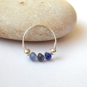 Natural blue chalcedony nose ring - gemstone piercing - beaded nose ring - gold filled nose ring - nose hoop - thin helix - 24 gauge hoops