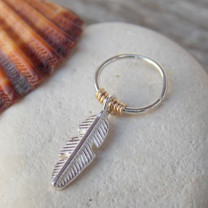 Silver Feather Cartilage Hoop  Earring Boho Tragus Helix Piercing