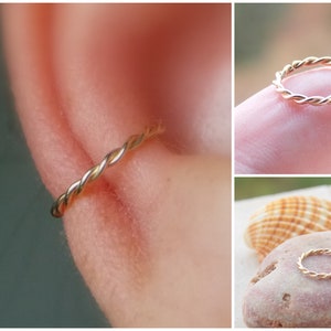 Septum rempli d'or 14 carats, anneau torsadé dans le nez, piercing hélice, cerceau pour le nez 18 g 20 g 22 g, anneau de nez torsadé en or, fait main, cadeaux, piercing