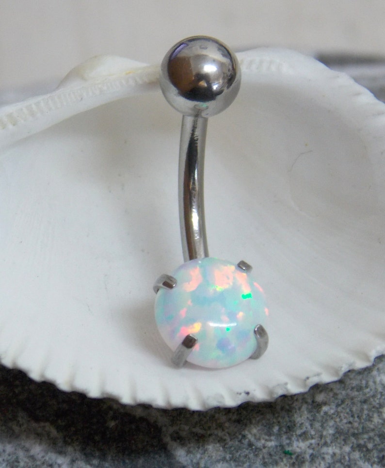 Silver Opal Belly Button Rings Stainless Steel Belly Button Etsy