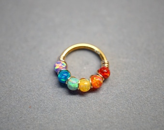 Gold Rainbow Clicker 1.2mm (16ga) suitable for septum, daith, rook, conch, helix, cartilage 16g 18g 20g