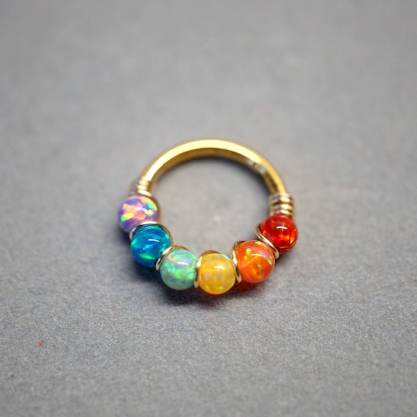 Gold Rainbow Clicker 1.2mm (16ga) suitable for septum, daith, rook, conch, helix, cartilage 16g 18g 20g