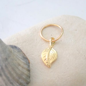 Cartilage Earring, tiny leaf gold hoop, gold cartilage Hoop Earrings, 14K Gold Filled, tiny hoops image 4