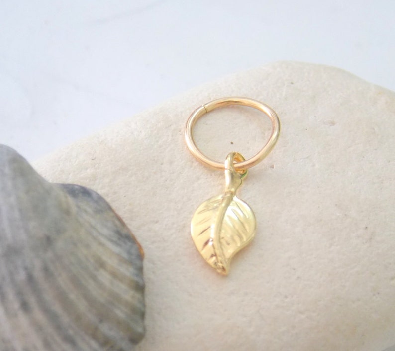 Cartilage Earring, tiny leaf gold hoop, gold cartilage Hoop Earrings, 14K Gold Filled, tiny hoops image 4