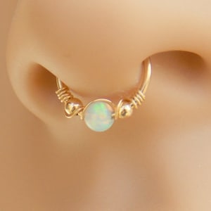 opal Fake septum for non pierced nose, gold filled faux septum,clip on septum piercing