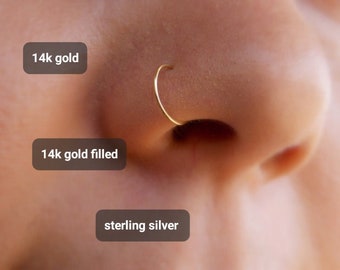 Anillo de nariz de oro macizo de 14k / anillo de nariz relleno de oro / anillo de nariz de plata