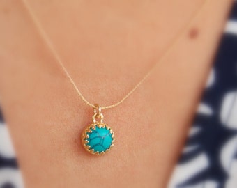 Turquoise necklace, turquoise gold pendant necklace, Bridesmaid gift, bridesmaid necklace, turquoise necklace crown gift for her