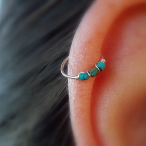 Thin Helix earring - Cartilage earring - tragus piercing - turquoise piercing -  December birthstone - Extra Thin tiny hoop black friday