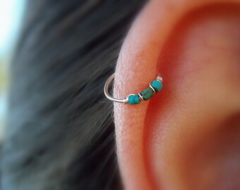 Thin Helix earring - Cartilage earring - tragus piercing - turquoise piercing -  December birthstone - Extra Thin tiny hoop black friday