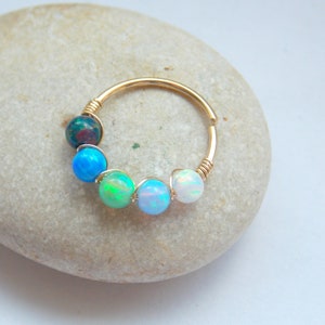 rainbow opal beaded conch hoop piercing, gold filled or sterling silver custome size