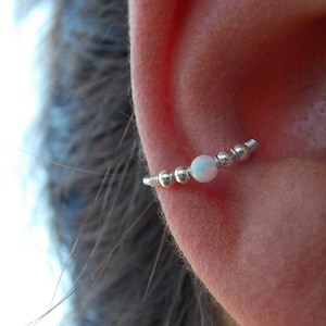 Sterling Silver Conch / Helix / Cartilage Hoop Ring piercing, Beaded Helix Hoop, Helix Jewelry, Opal conch ,  conch jewelry black friday