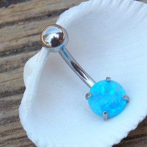 Silver Opal Belly Button Rings stainless steel Belly Button Rings Synthetic Opal