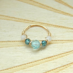 Apatite blue stone nose ring - gemstone piercing - beaded nose ring - gold filled nose ring - nose hoop - thin helix - 24 gauge hoops