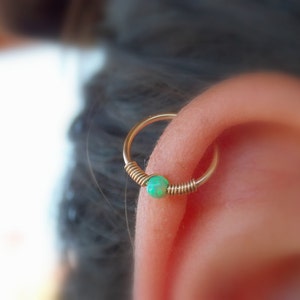Gold filled opal helix piercing - opal conch - opal piercing hoop - 20g 18g 16g custom sized hoop - cartilage earring - gold filled hoops