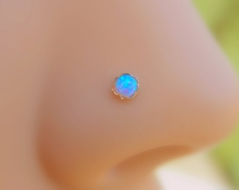 NOSE STUD, nose ring , tiny earring, Opal 14K Yellow gold filled/silver handmade jewelry