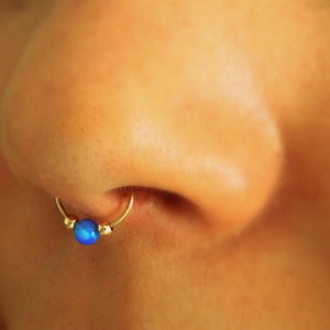opal Fake septum for non pierced nose, gold filled faux septum,clip on septum piercing