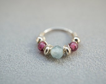 nose ring - gemstone piercing - beaded nose ring - gold filled nose ring - nose hoop - thin helix - 24 gauge hoops
