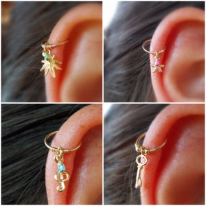 HELIX PIERCING - choose your Charm - gold helix piercing - gold hoop -  helix piercing - small piercing jewelry - Cartilage earring