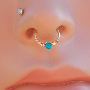 opal Fake septum for non pierced nose, gold filled faux septum,clip on septum piercing