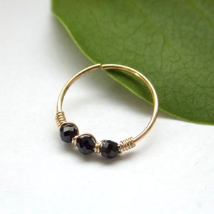 Black spinel nose ring - gemstone piercing - beaded nose ring - gold filled nose ring - nose hoop - thin helix - 24 gauge hoops