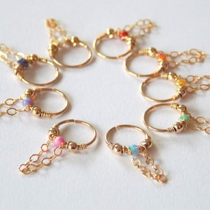 Gold opal piercing hoop, Helix, conch, cartilage earring, chain piercing, chain helix 22g 20g 18g 16g