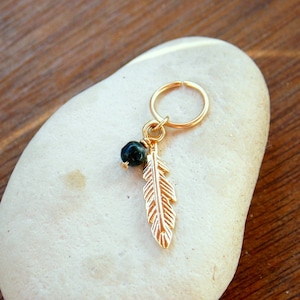 gold Cartilage Earring,feather leaf hoop, gold filled cartilage Hoop Earrings, tiny hoops, helix piercing.