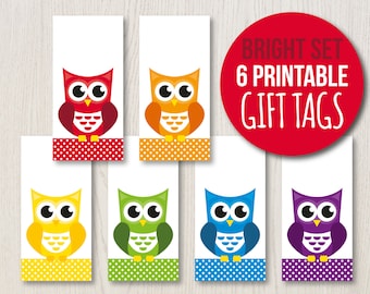 printable christmas gift tags set of 6 printable owl gift etsy