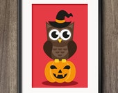 Printable Witch Owl Art // Halloween A4 digital art print // perfect to use on invitations // Halloween poster