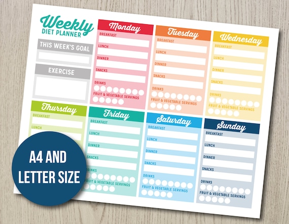 weekly diet planner bujo bullet journal printable etsy