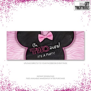 Minnie Mouse Oh TWOdles Oh TOOdles Birthday Party Facebook Event Cover Photo  - DIY - Sized for Facebook - Pink and Zebra - Facebook Photo