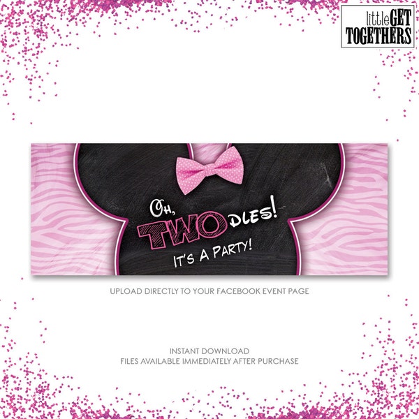 Minnie Mouse Oh TWOdles Oh TOOdles Birthday Party Facebook Event Cover Photo  - DIY - Sized for Facebook - Pink and Zebra - Facebook Photo