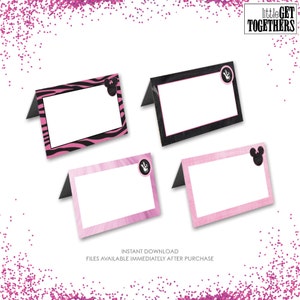 Minnie Mouse Oh TWOdles Oh TOodles Tente de Table Cartes Alimentaires Pliées - DIY - Imprimez à la Maison - Rose et Zèbre - Articles de Fête Décorations - Nourriture
