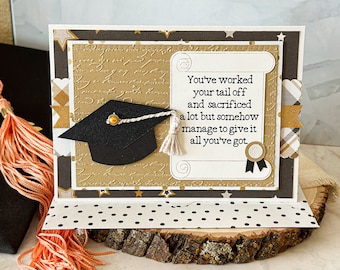 Handmade College Graduation Card: Embossed Pearl Paper, Gold Foil