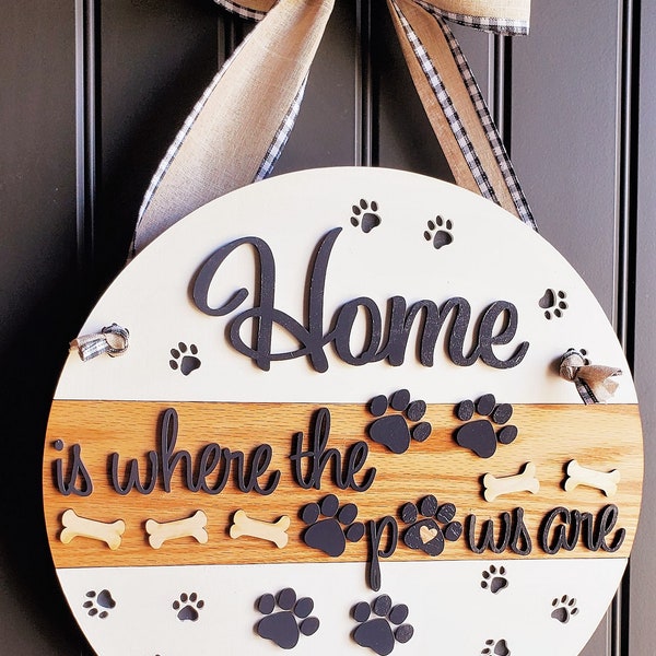Doggie Front Door Sign, Paws Front Door Sign, Dog Door Sign, Furry Friends Door Sign, Wooden Dog Door Sign