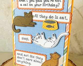 Verjaardagskaart Lazy Cats: handgemaakte kattenliefhebbergroet