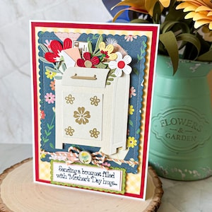 Cartão de Dia das Mães com caixa de correio, Cartão de Mãe com caixa de correio floral, Cartão de Dia das Mães com flores, Cartão de Dia das Mães colorido, Cartão de Dia das Mães feito à mão