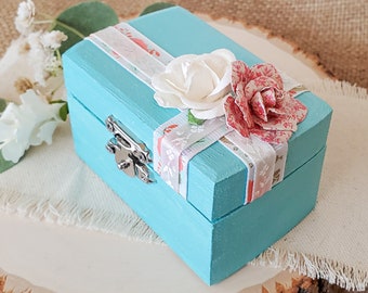 Teal Ring Bearer Box, Teal and Ivory Box, Teal Wedding Ring Box, Ring Pillow Box, Floral Ring Box, Tuquoise Ring Box, Ceremony Ring Box