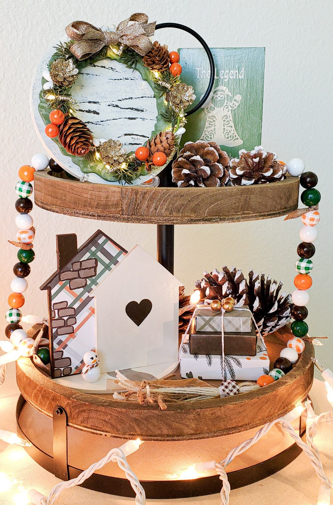 Holiday Tier Tray Decor, Home for the Holidays Decor, Christmas Tier Tray Decorations, Rustic