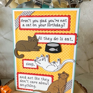 Cartão de aniversário de gato preguiçoso, cartão de aniversário de gato, cartão para amante de gatos, cartão de aniversário de gatos