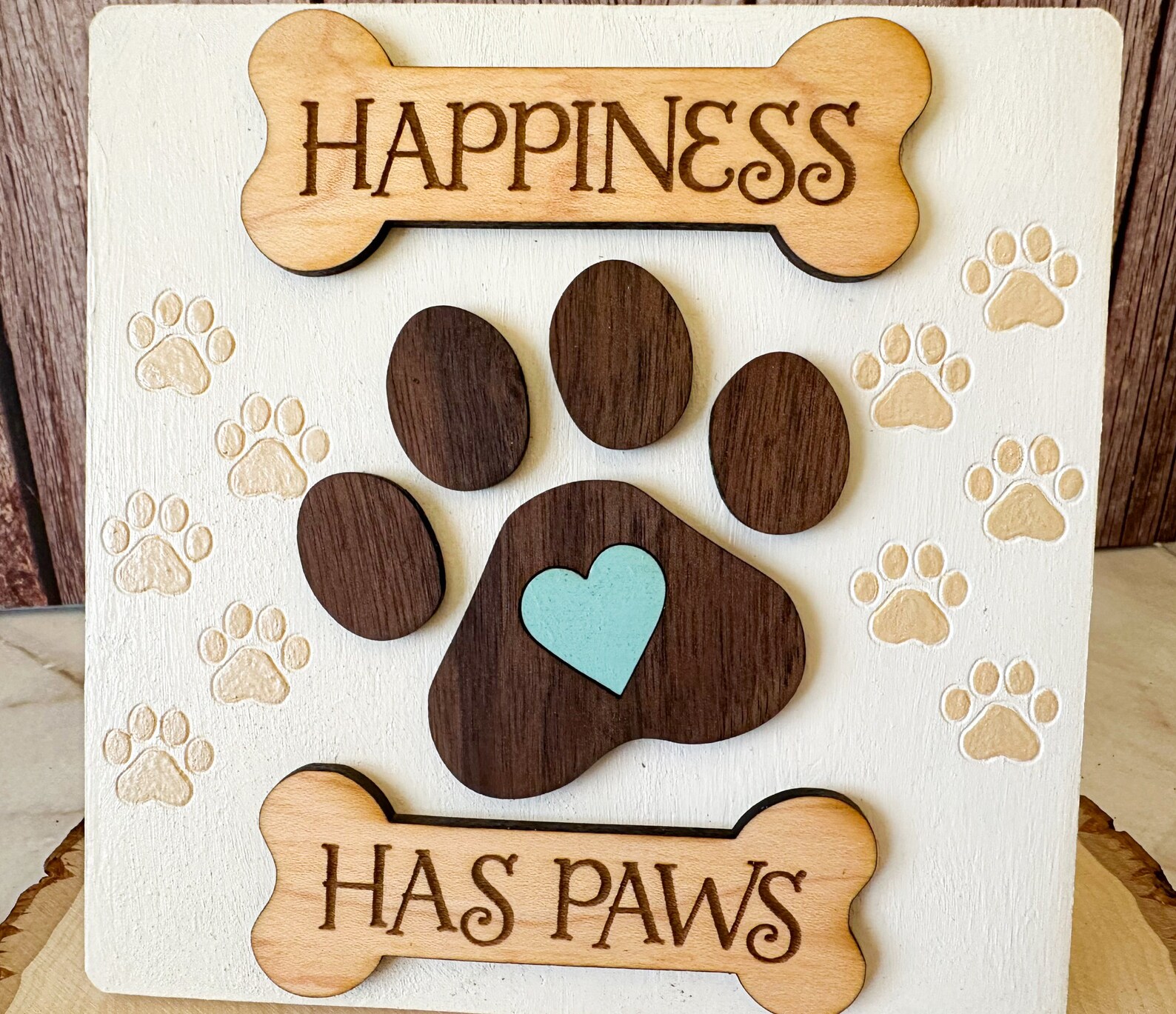 Picture of Mini Paw Print Sign: Engraved Wooden Dog Decor - Etsy