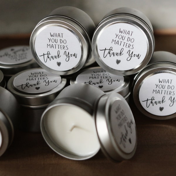 PTA gifts - Staff Thank You - Set of 10 Candle Tins & Gift Bags for Employee Appreciation Gifts or Bulk Thank you Gifts