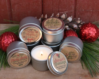 Bulk Co Worker Christmas Gifts  - Set of 10 Ready to Gift Customizable Candle Tins in Gift Bags  - high quality bulk gift for the holidays