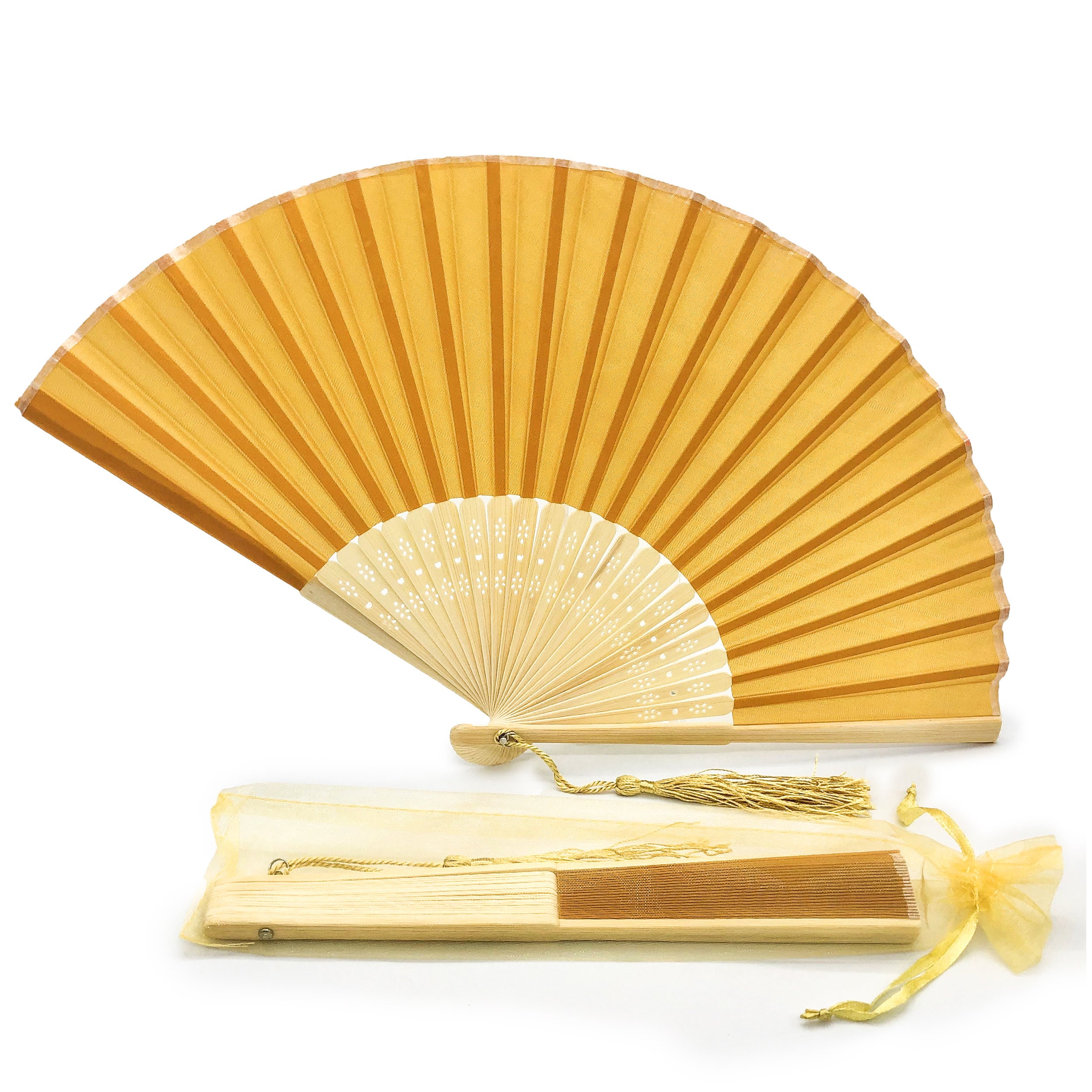 10 x Gold / Silver Bamboo Fans Wedding Guests or Party Favours Hand Held Fan  UK