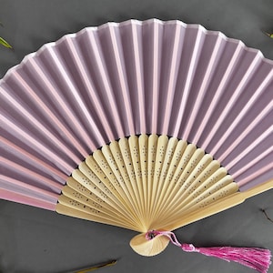 Baby Pink Fabric Fan: Bamboo Ribs, Tassel, Wedding Favor