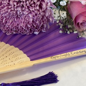 Personalized Fabric Fan: Bamboo Ribs, Tassel - Wedding Party Favor