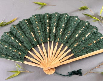 Beautiful Green Leaf Pattern Folding fan, Tree of life hand fan