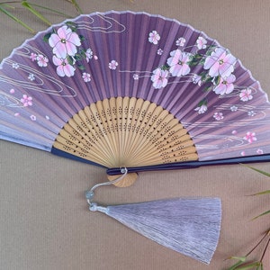 Mauve Purple Handheld Folding Hand Fan with a Pouch and a Box Women Girls Durable Quality Folding Fabric Fan HQ Range with Flowers Artwork