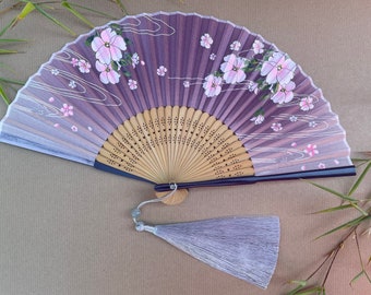 Mauve Purple Handheld Folding Hand Fan with a Pouch and a Box Women Girls Durable Quality Folding Fabric Fan HQ Range with Flowers Artwork