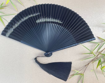 Black and Gold Handheld Folding Hand Fan with a Pouch and a Box Women Girls Durable Quality Folding Fabric Hand Fan HQ Range