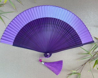 Purple Fabric Folding Hand Fan with Pouch & Gift Box